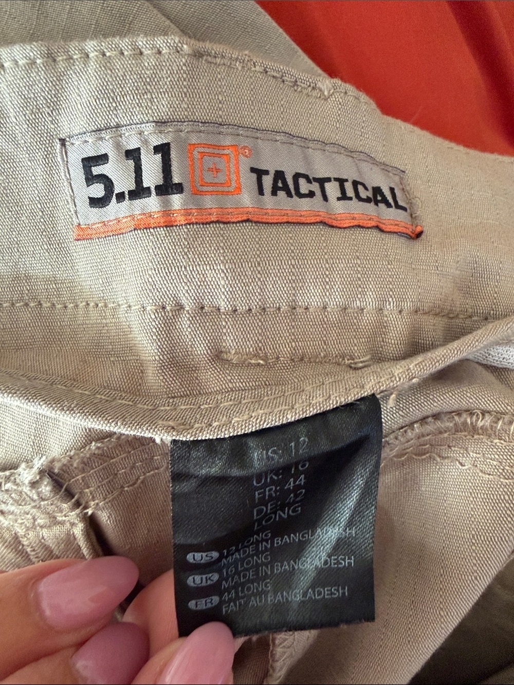 5.11 Tactical Khaki Pants with Orange Trim
